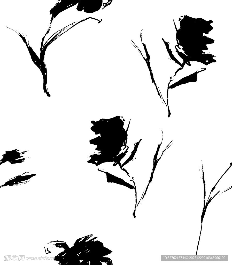 水墨风花卉图案设计素材