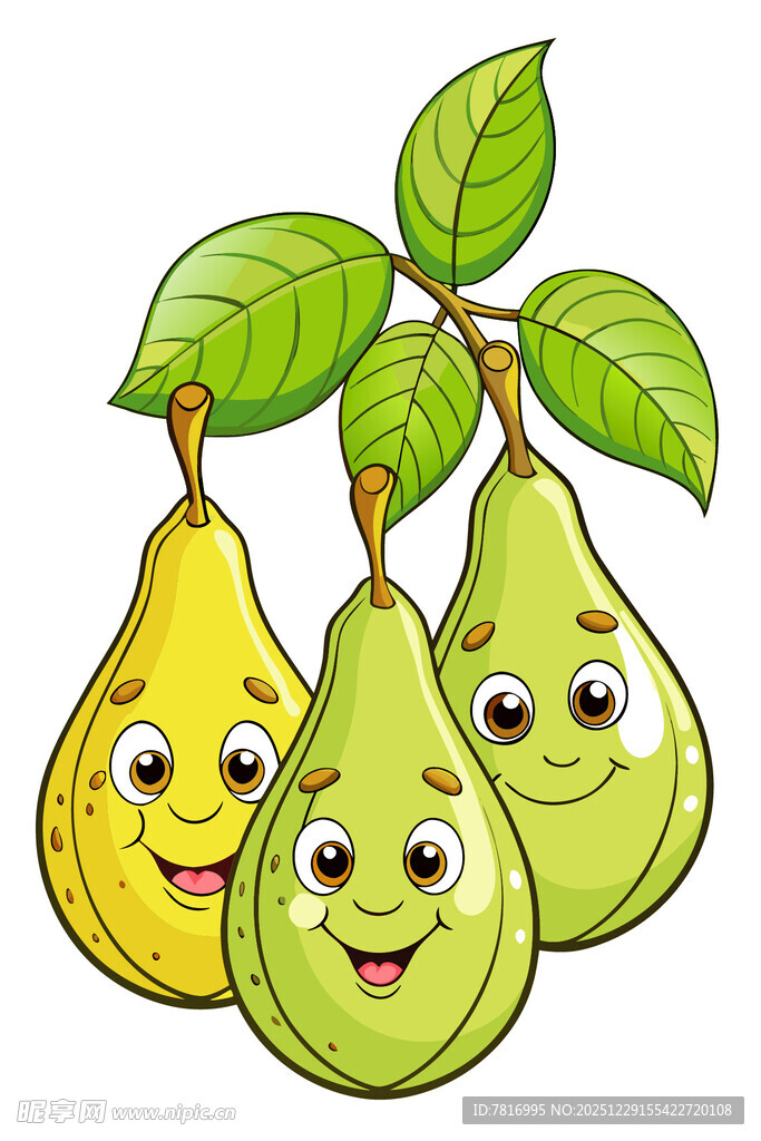 可爱笑脸梨插画
