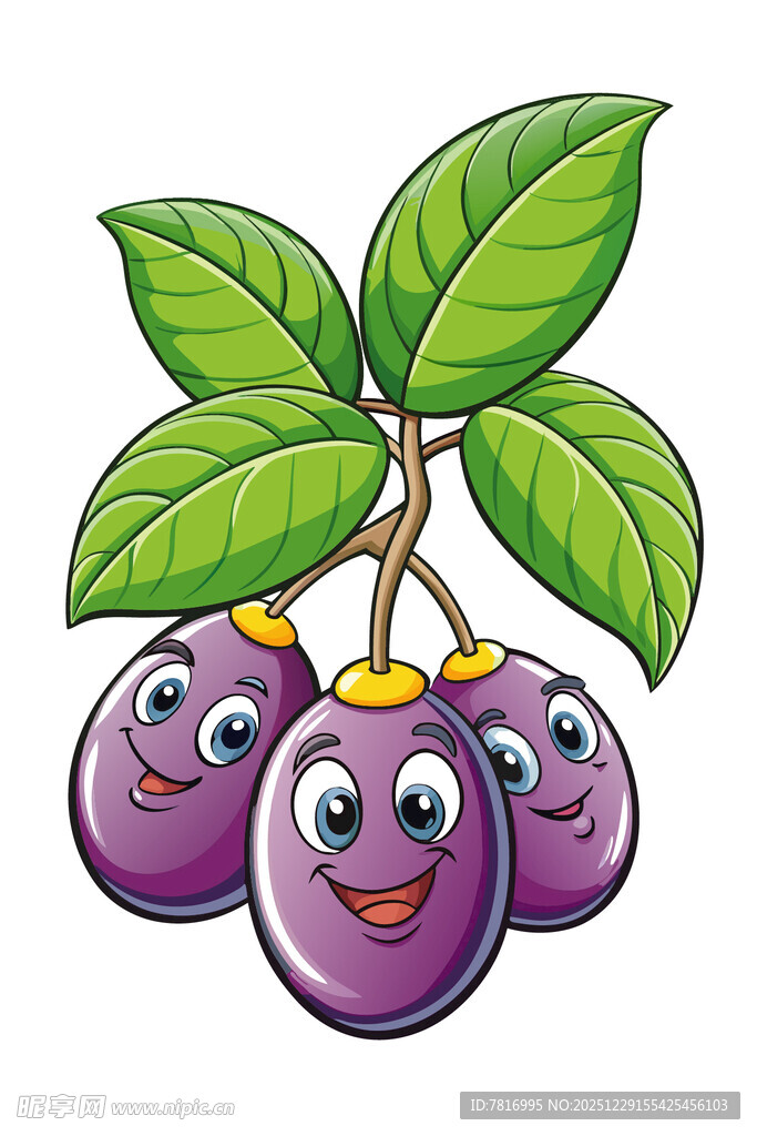 可爱紫果带叶卡通形象
