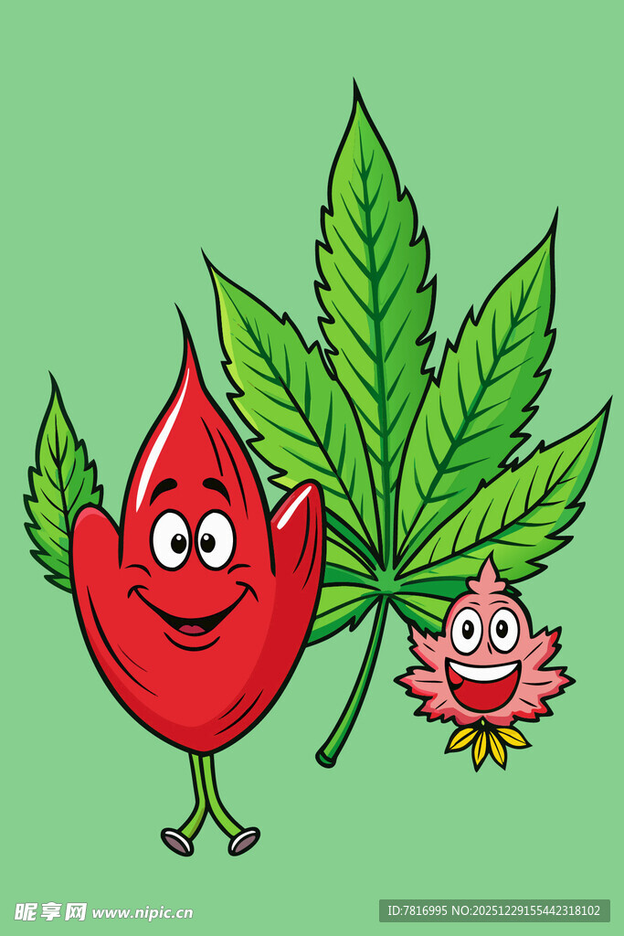 可爱辣椒与叶子卡通形象