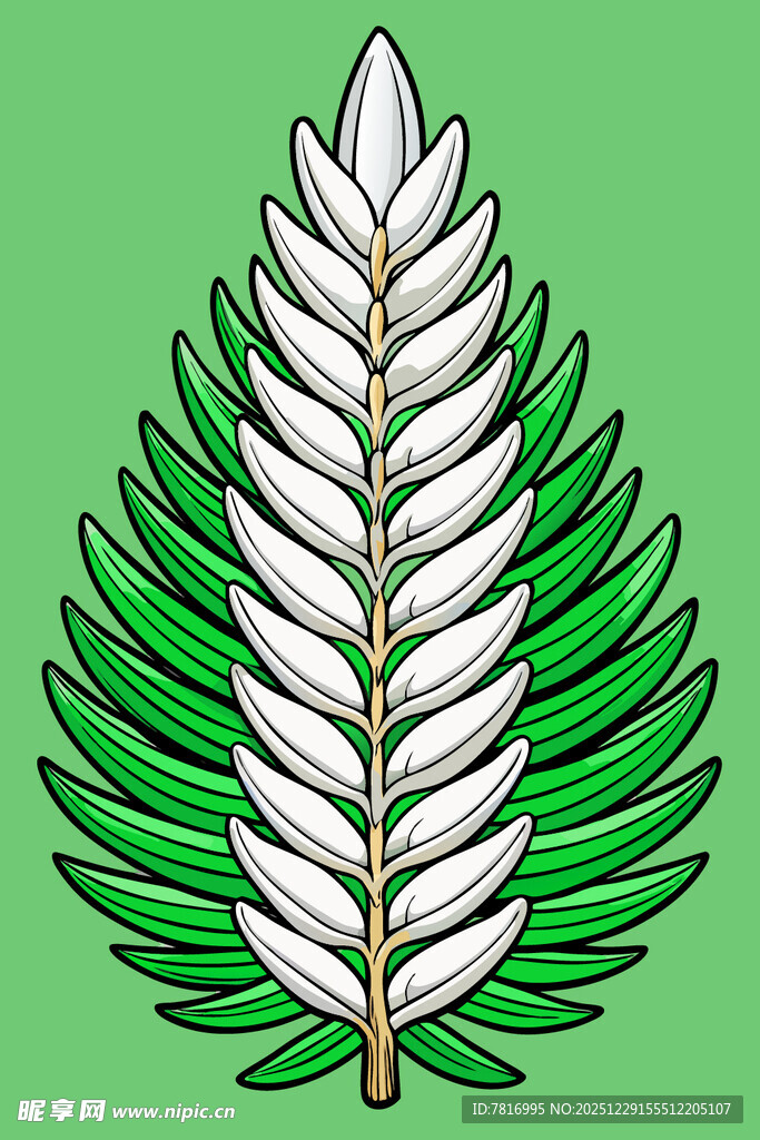 绿色羽状叶片插画