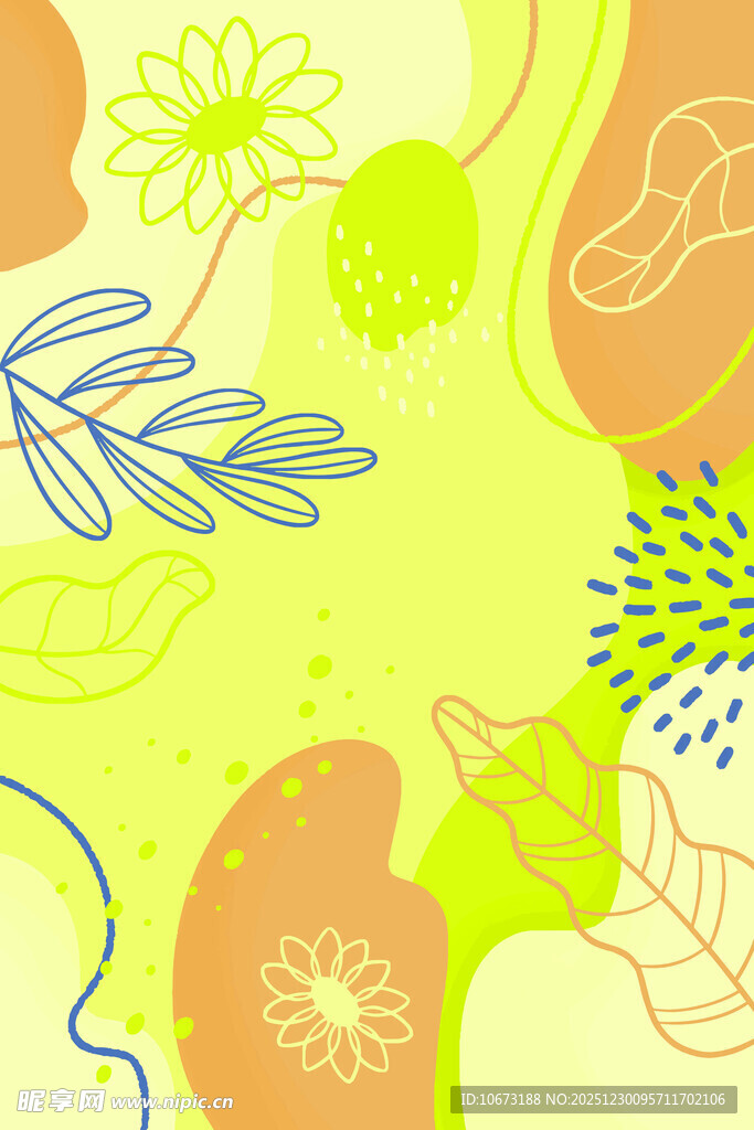 清新手绘风植物元素图案