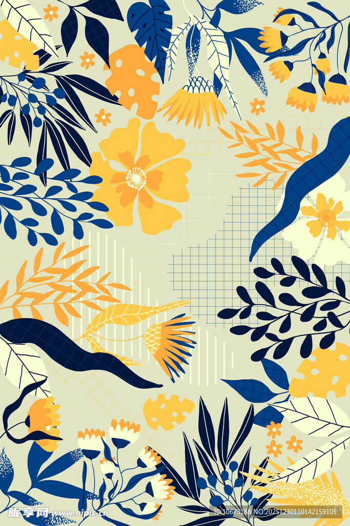 蓝黄花卉图案的精美织物