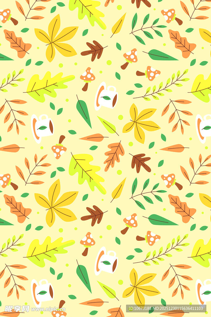 秋季树叶花卉无缝图案