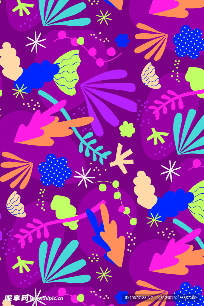 梦幻多彩植物几何图案背景