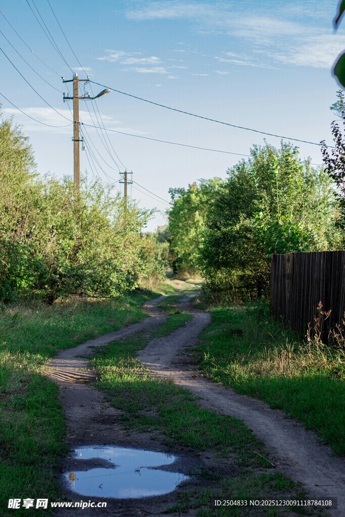 乡村泥泞小路与周边景致