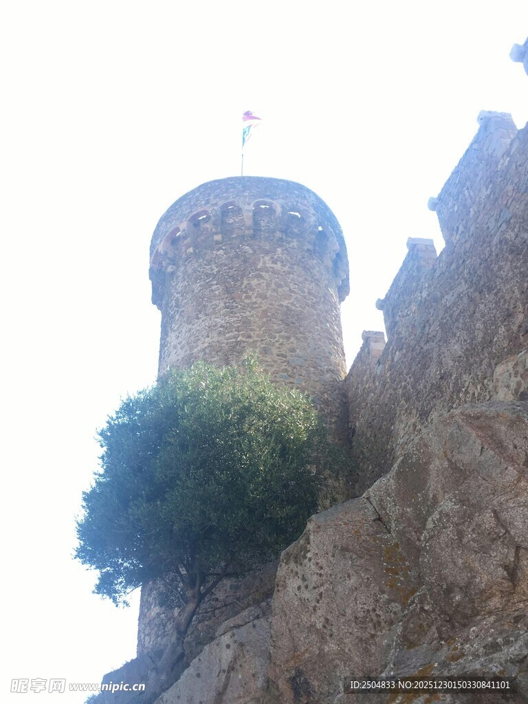 古老城堡塔楼屹立于山石间