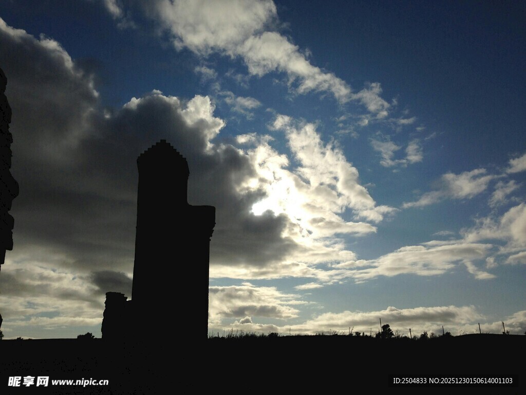 夕阳下的建筑剪影