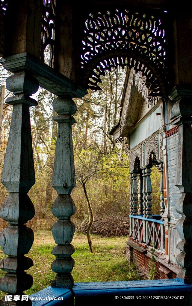 透过雕花窗看户外景致