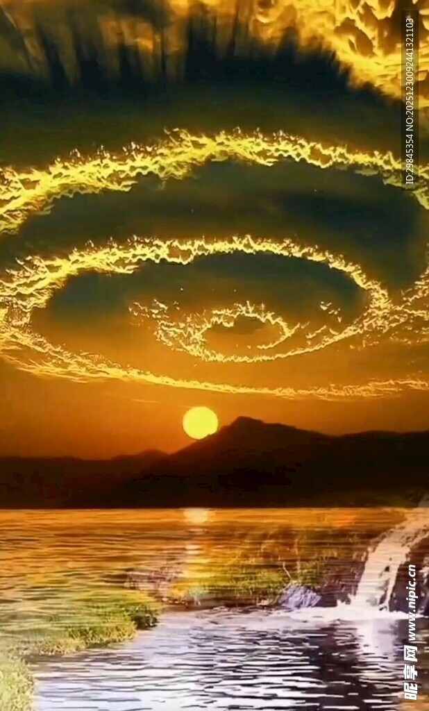 梦幻夕阳下的水面光影奇观