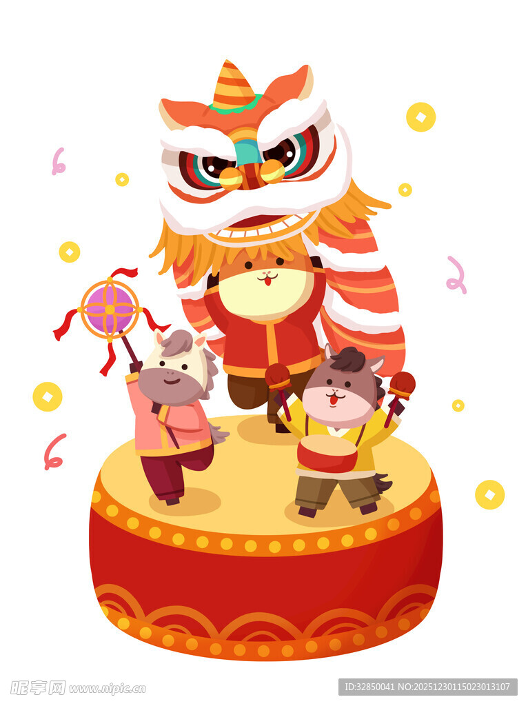 舞狮萌娃贺岁图