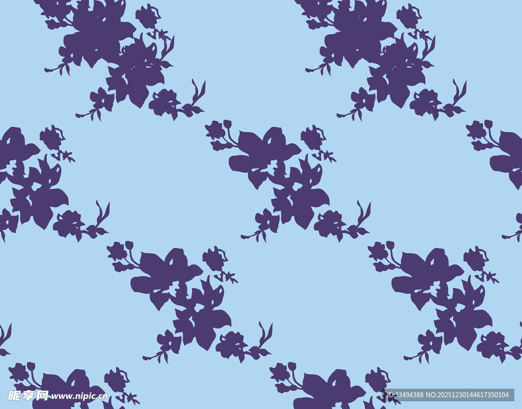 蓝底紫色花卉图案纹理