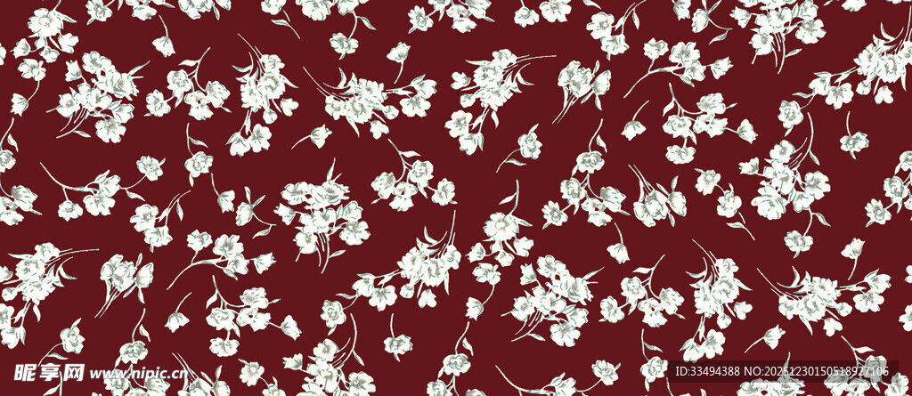 深红底白花图案纹理