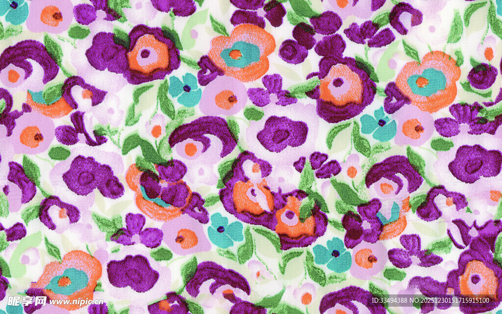 多彩花卉图案布料纹理