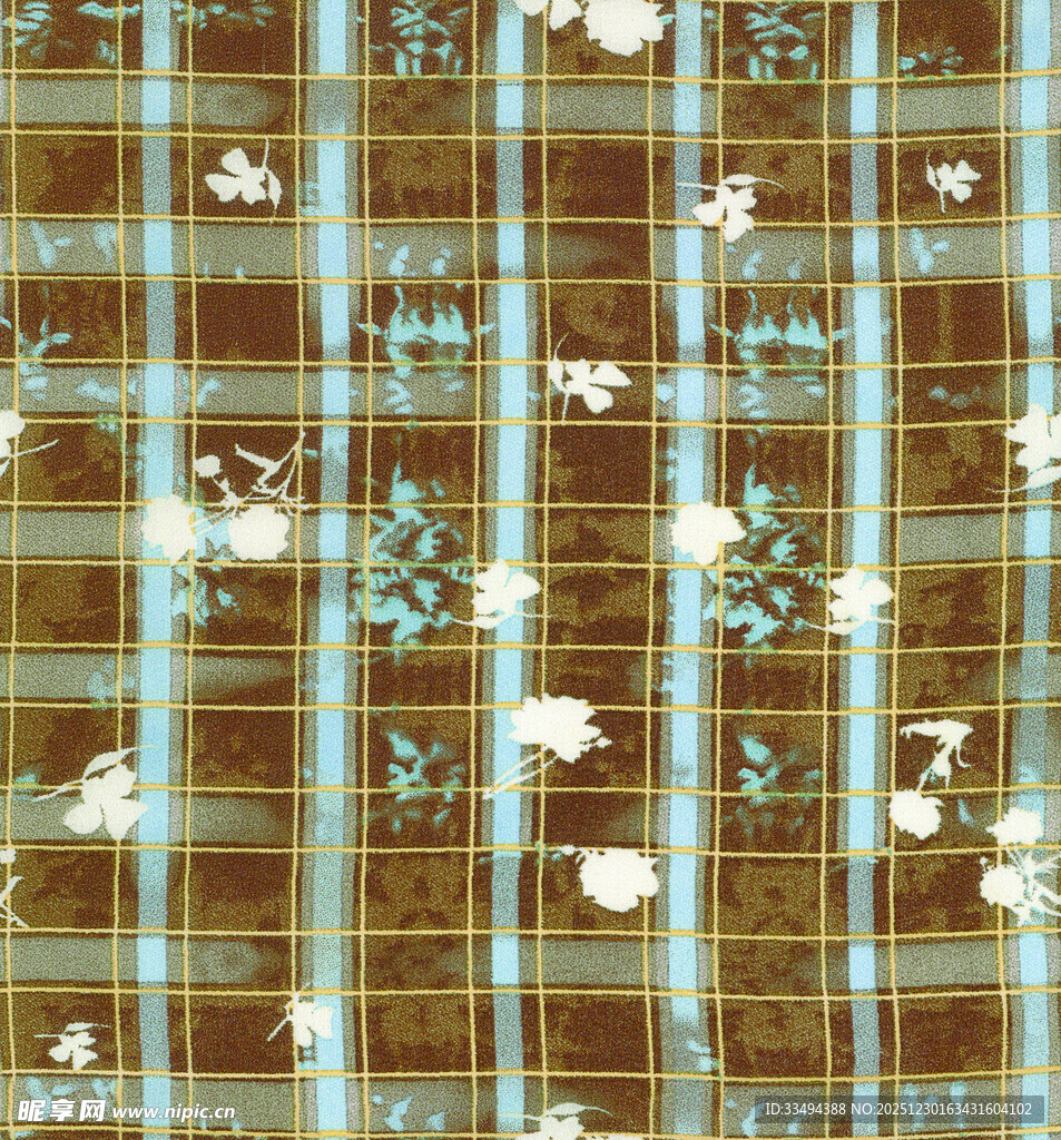 复古格子花卉图案布料