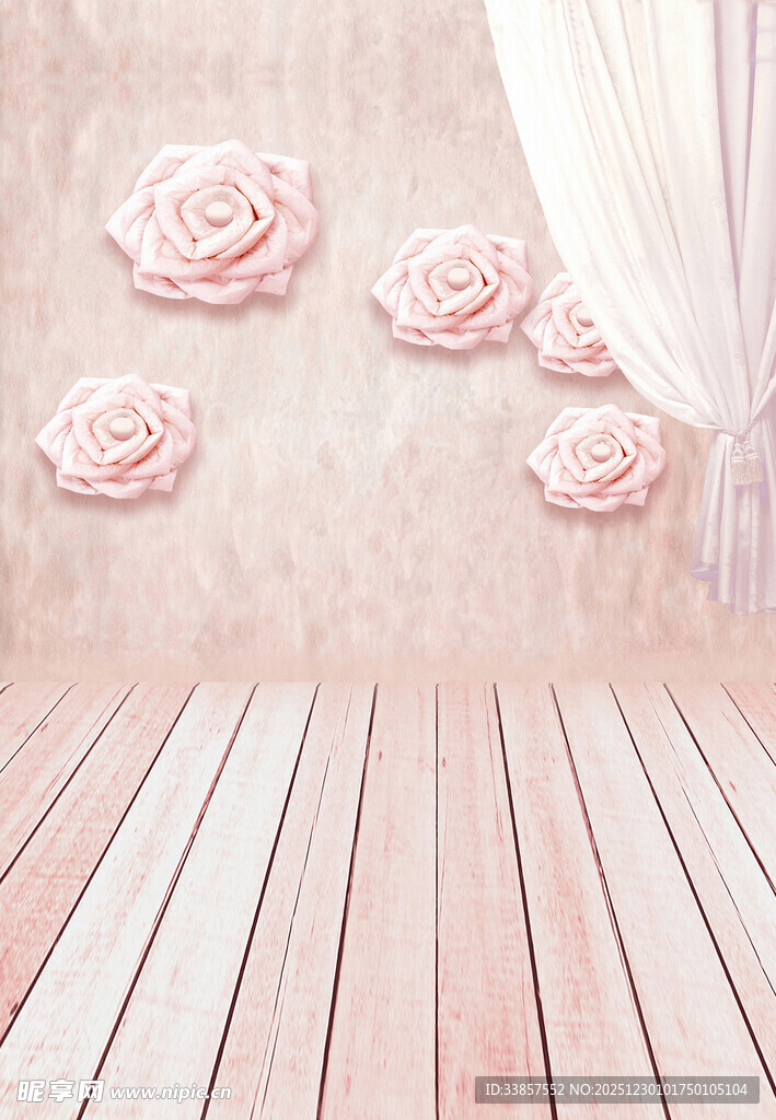 粉色玫瑰墙面与木质地板