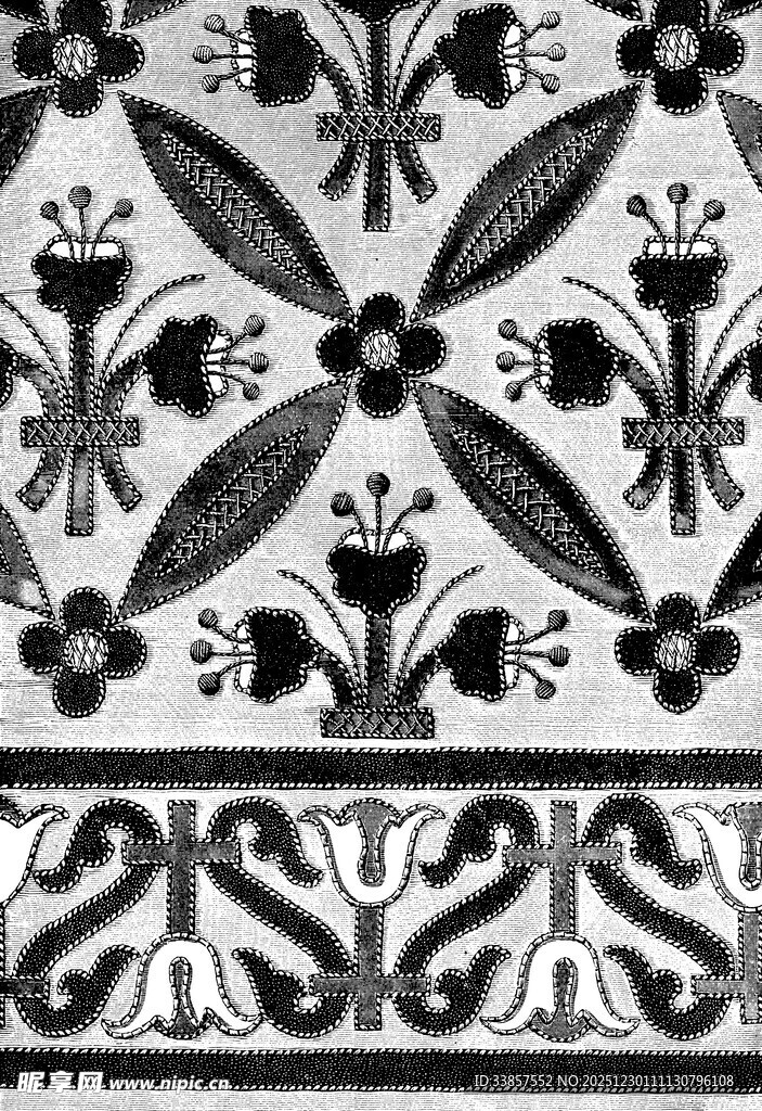 黑白花卉几何图案纹理