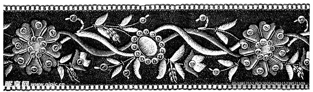 中式花卉刺绣图案