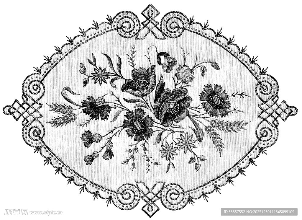 复古花卉刺绣图案设计