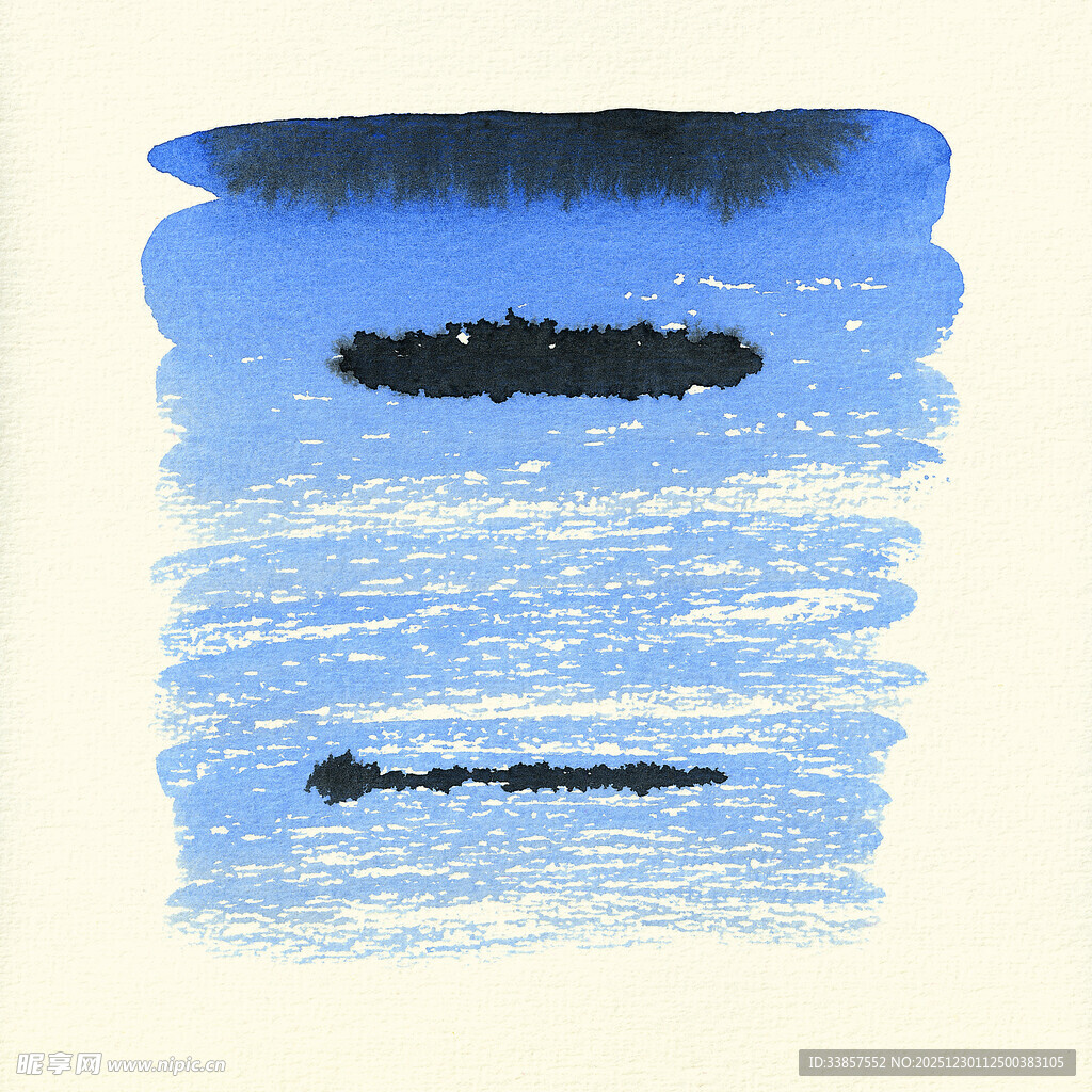 蓝色水墨风格抽象画作