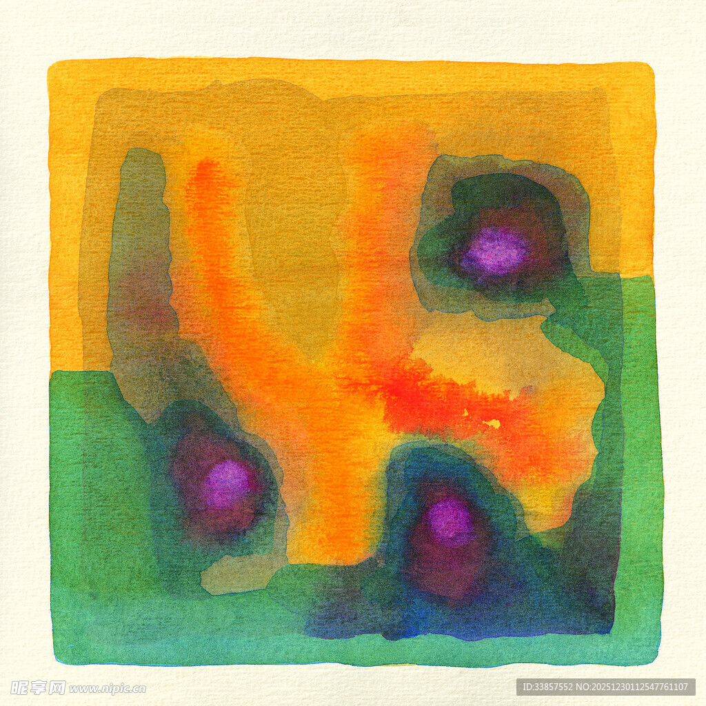 抽象水彩几何色块画作