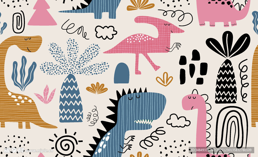 可爱卡通恐龙动物图案背景