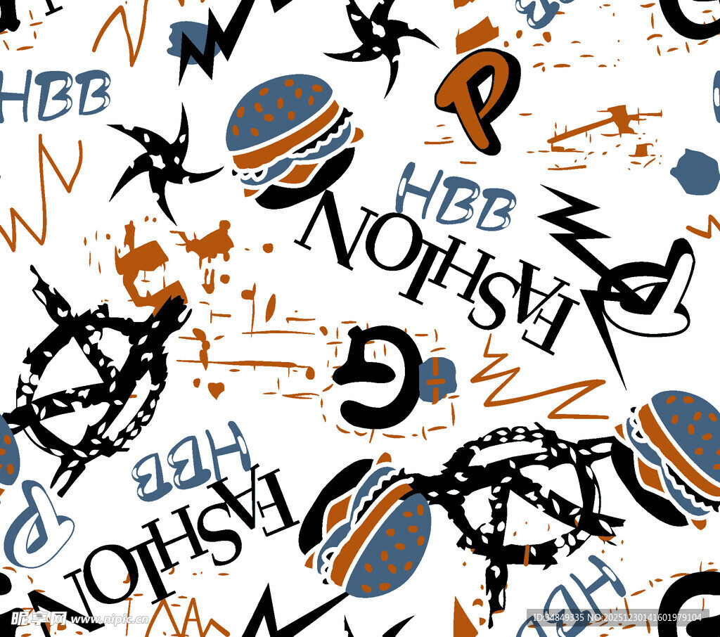 潮流涂鸦字母印花图案