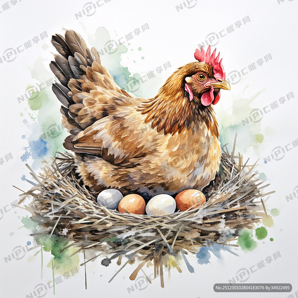 一只土鸡 母鸡 卧在窝里下蛋