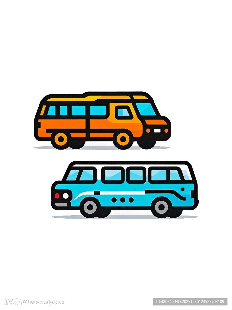 彩色复古风格的两款巴士