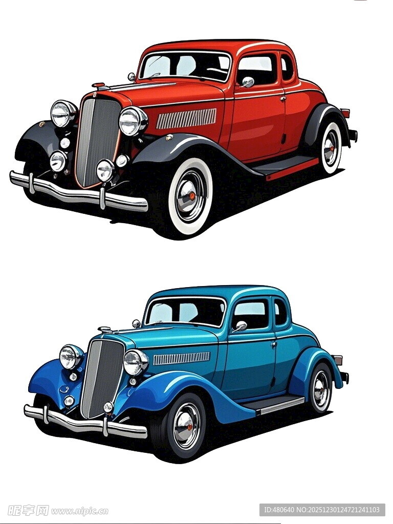 复古经典汽车插画
