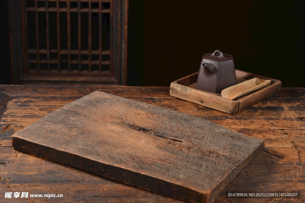 古朴木质砧板美食拍摄场景