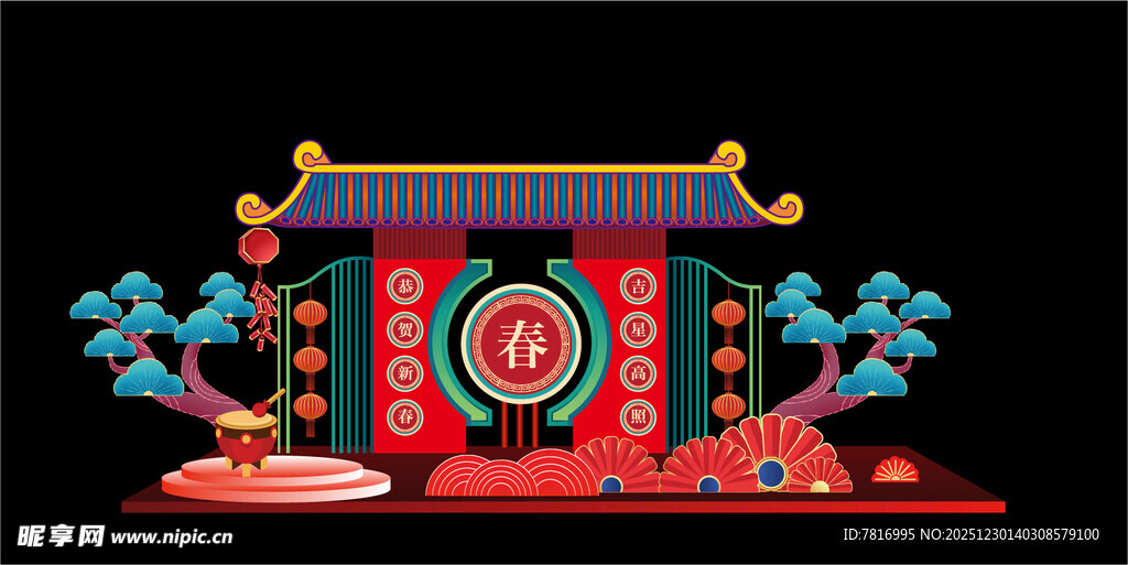 中式传统门楼装饰模型