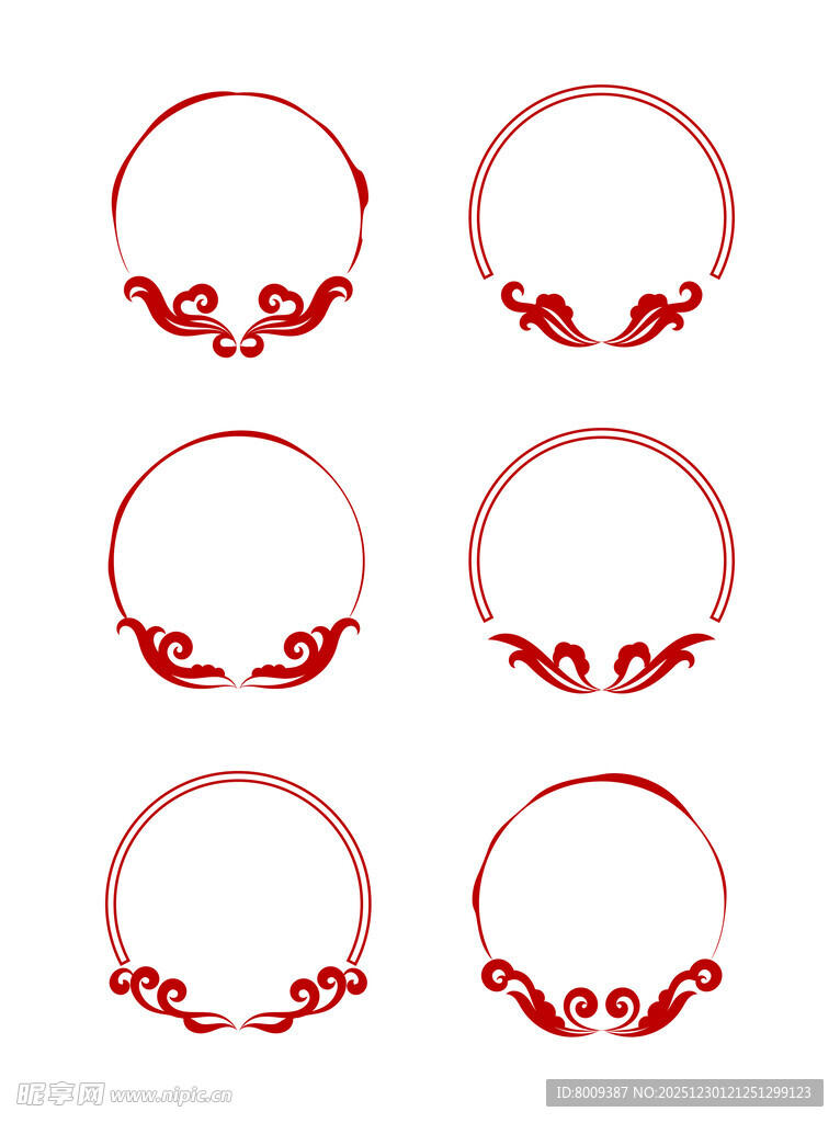 中式传统红色花纹圆环图案