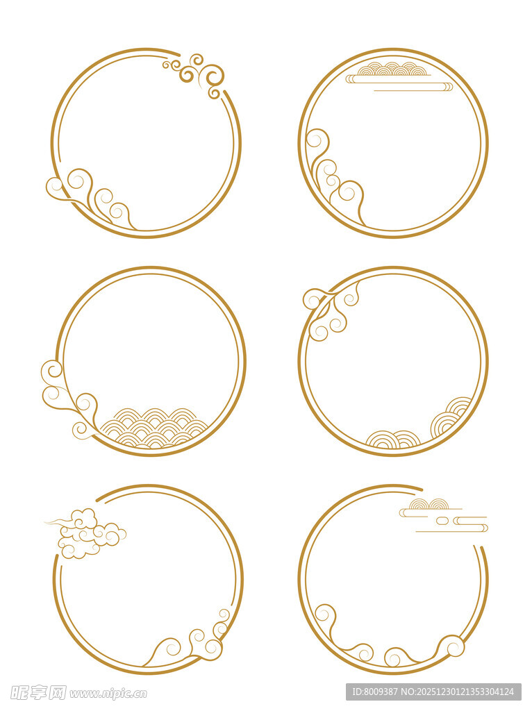 金色花纹圆形边框设计元素
