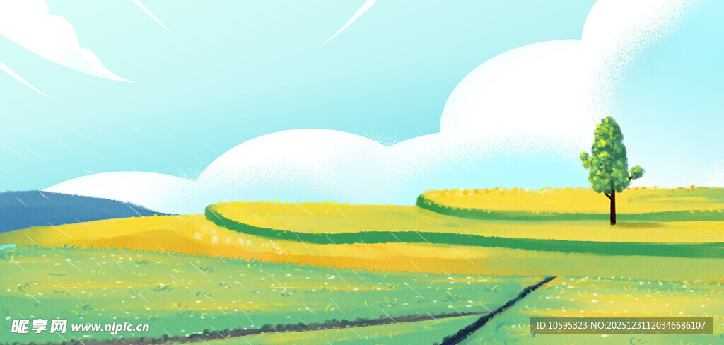 田野风光中的孤独小树