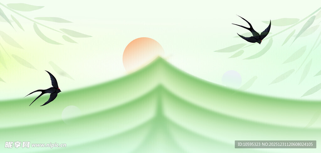 春日山峦间双燕飞翔