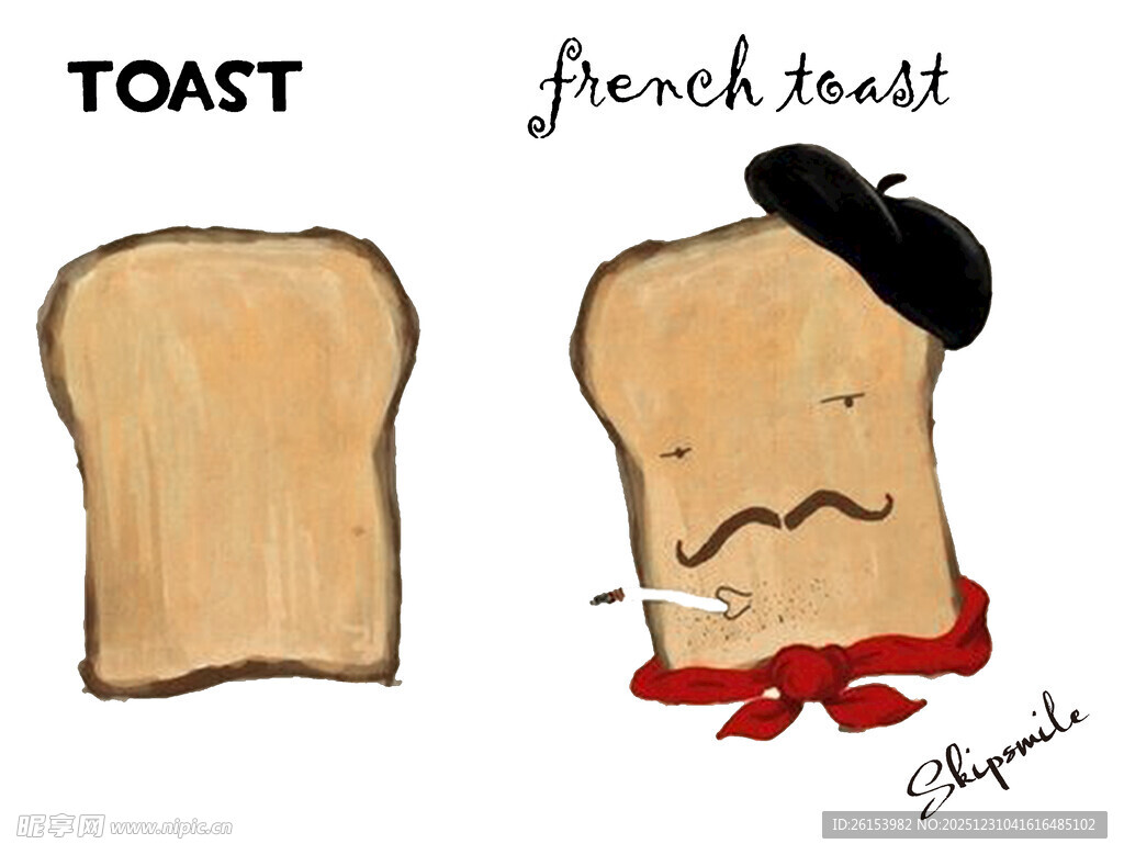 白墨直喷烫画法式吐司拟人插画