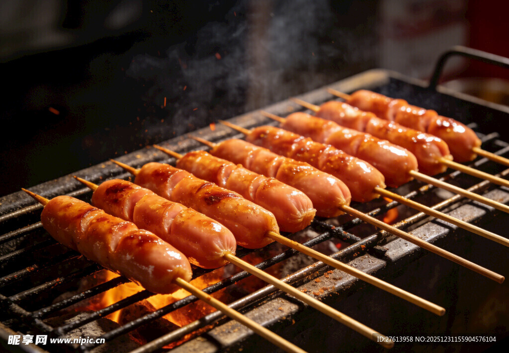 烤架上的美味烤肠