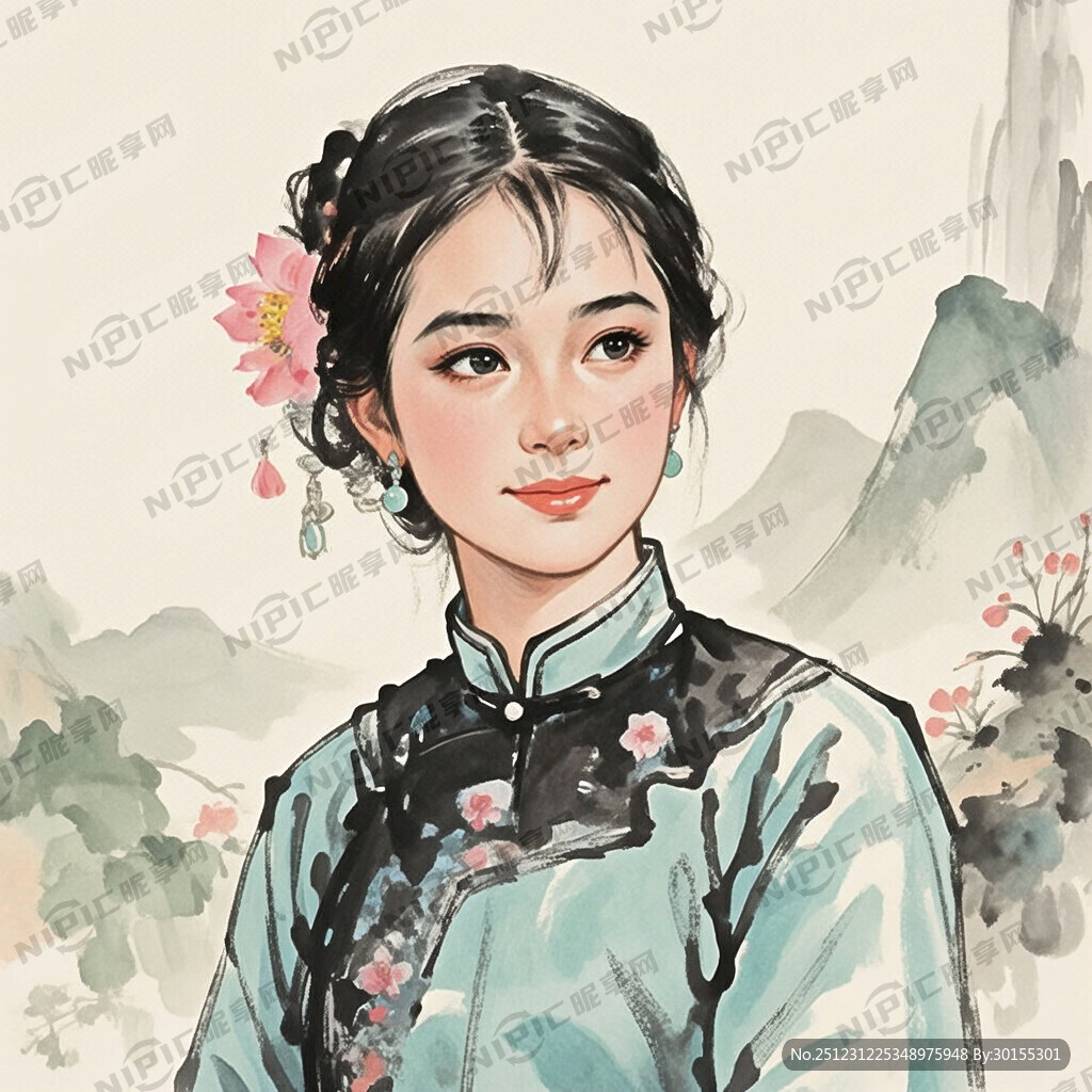 客家妇女头像画