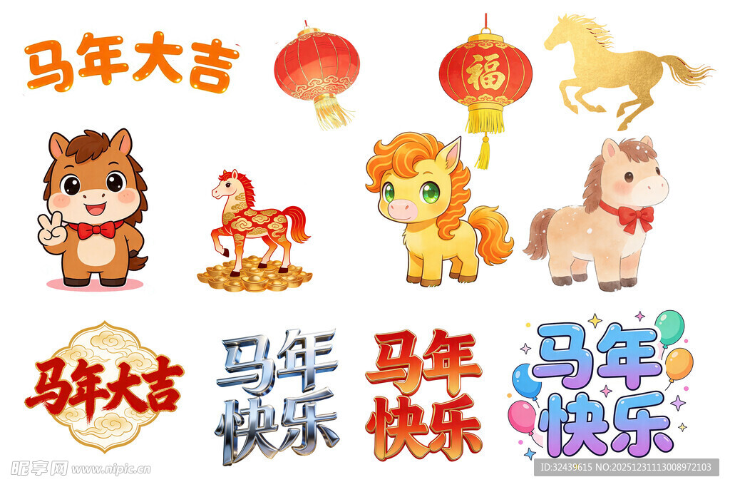 马年吉祥动物祝福图标集