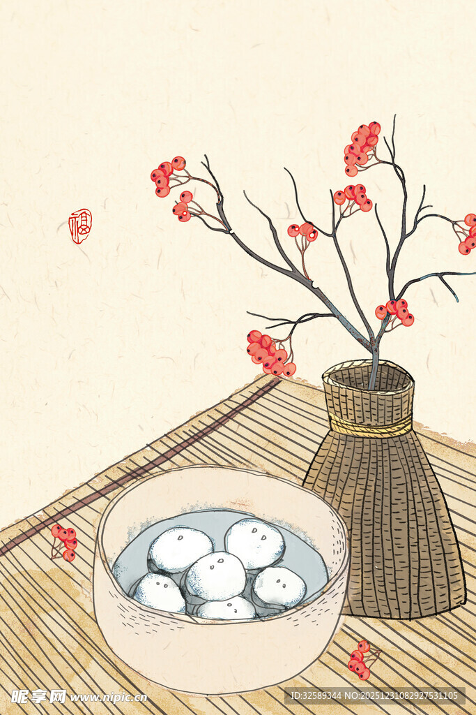 中式禅意茶点插花静物图