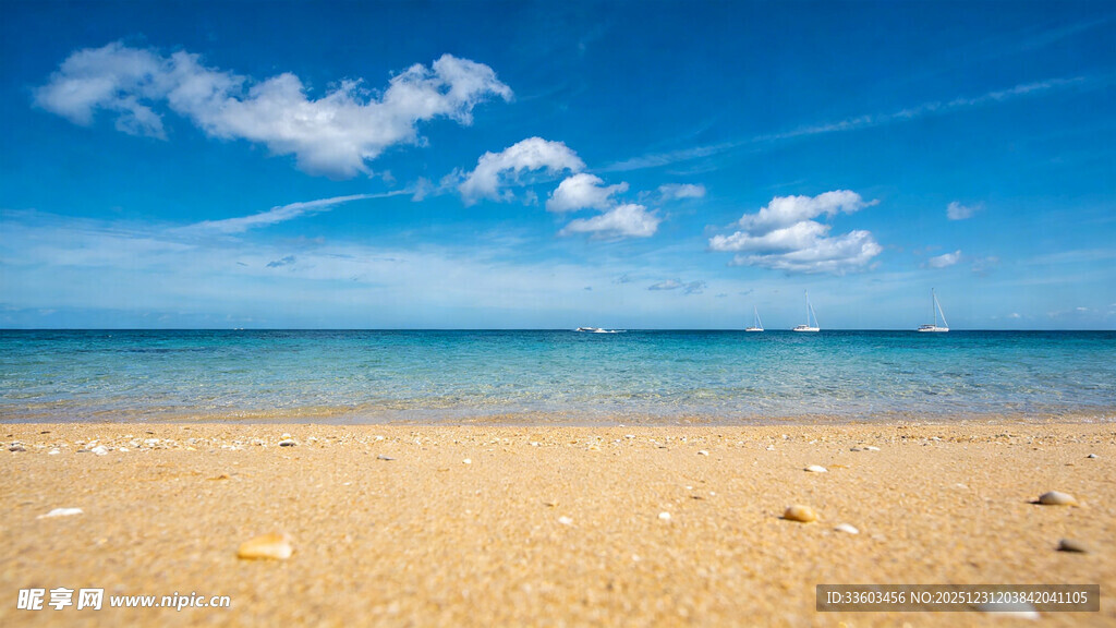 美丽海滩蓝天白云海景