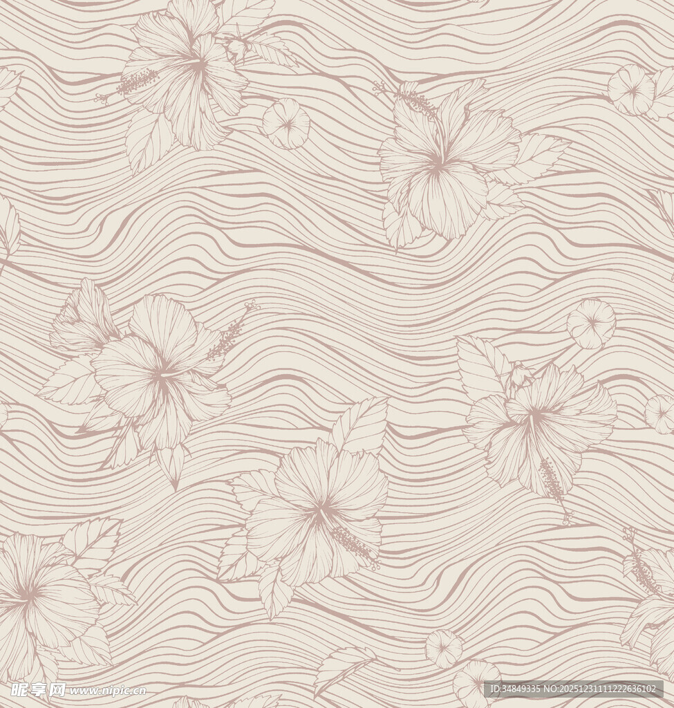 淡粉花卉波浪纹理背景图