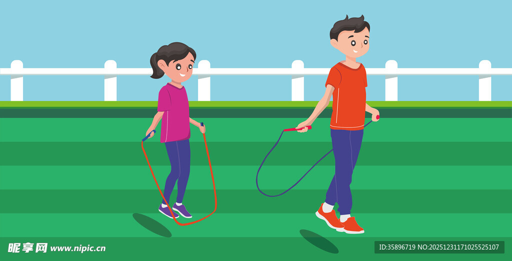 青少年户外跳绳运动场景