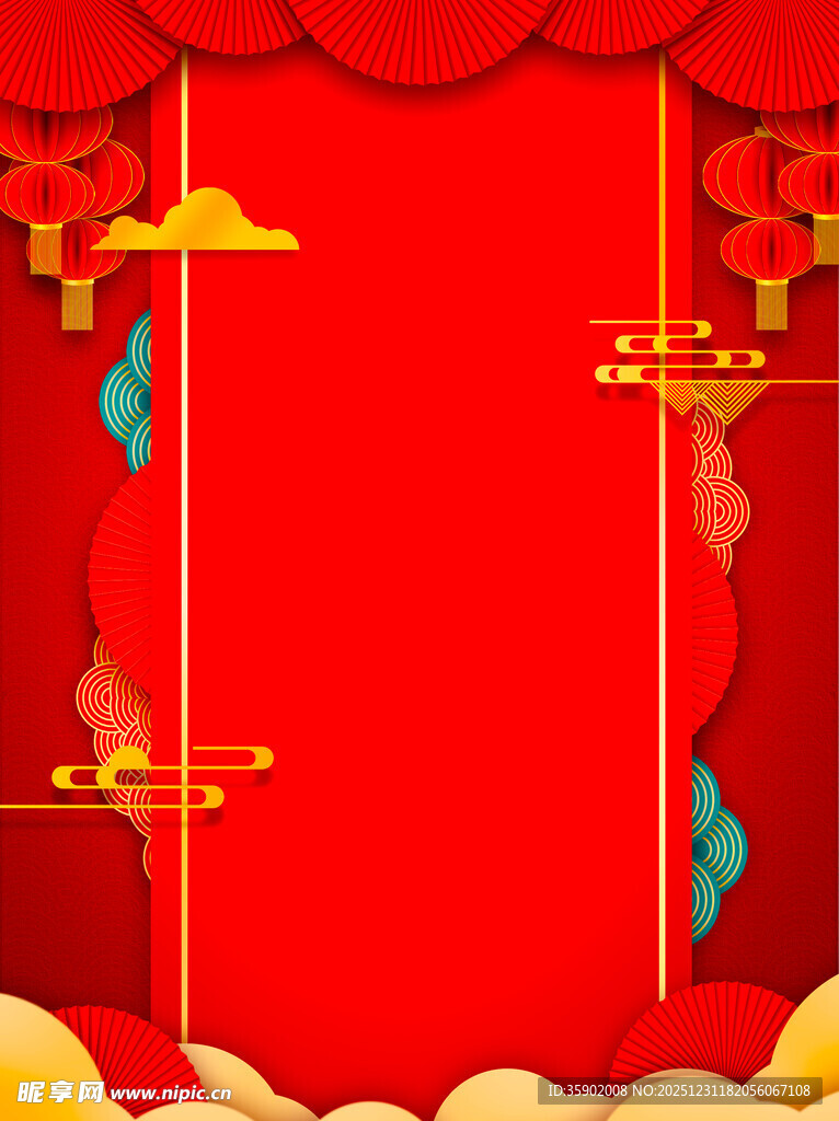 中式喜庆红色背景装饰图