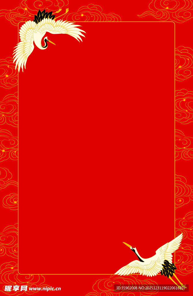 红底双鹤中式边框背景