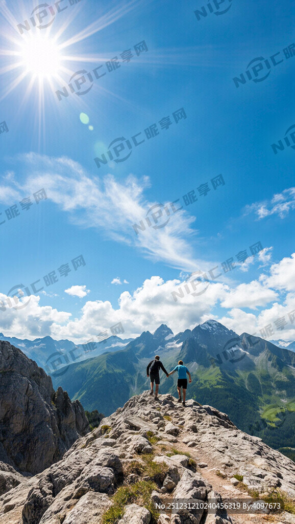 阳光灿烂 携手共进背影