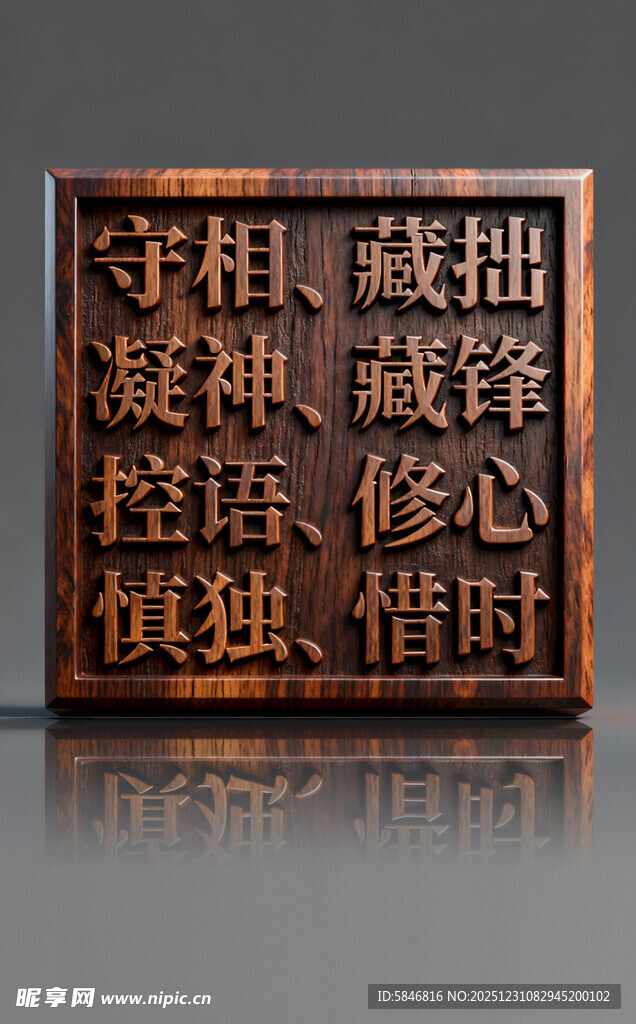 十六字箴言 古风刻字木质摆件