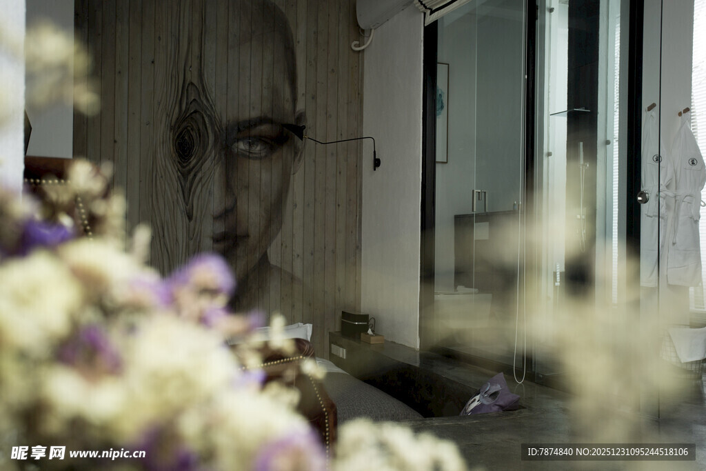 老旧墙边绽放的缤纷花朵