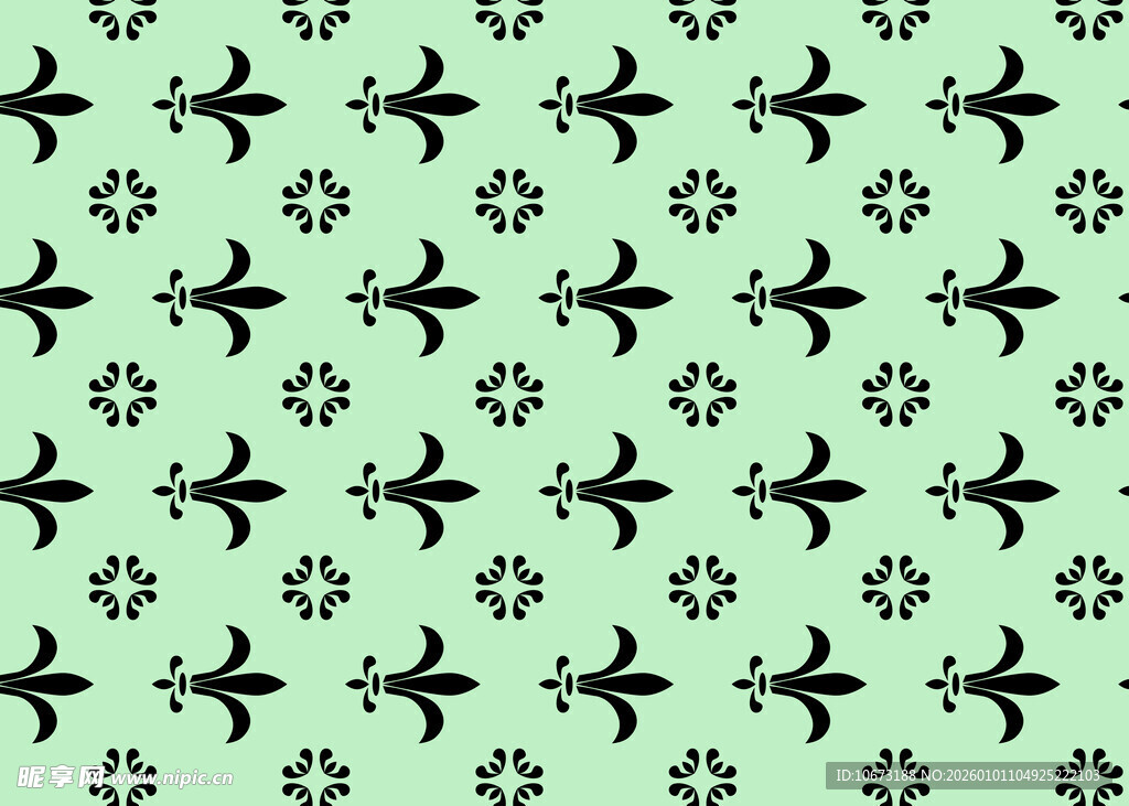 绿色底黑色花纹无缝图案
